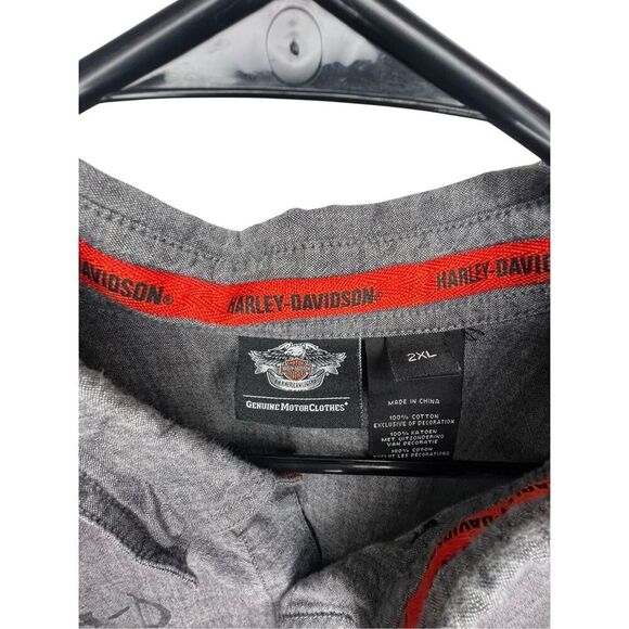 Harley Davidson Textured Canvas Graphic Short Sleeve Button Up Shirt - Picture 4 of 6
